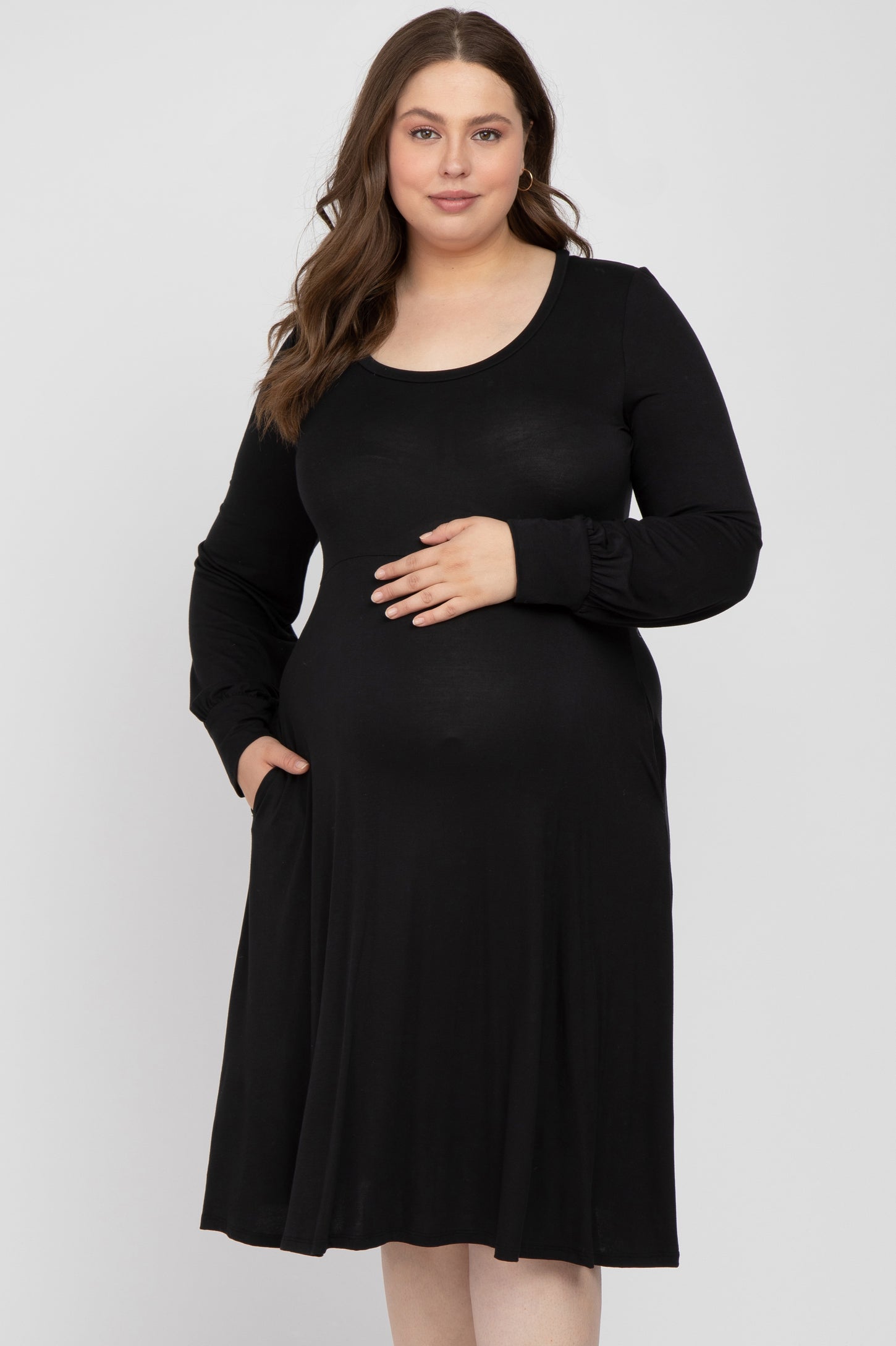 Black Bubble Sleeve Maternity Plus Midi Dress PinkBlush Black Bubble Sleeve Maternity Plus Midi Dress PinkBlush
