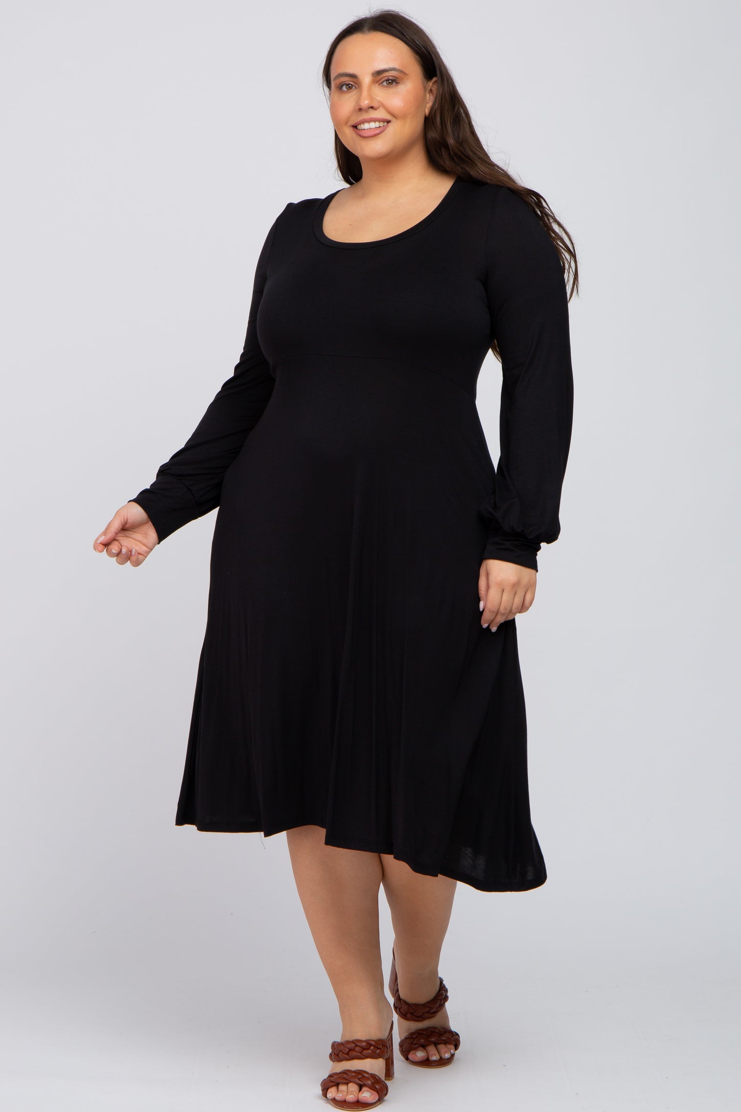 Black Bubble Sleeve Maternity Plus Midi Dress Black Bubble Sleeve Maternity Plus Midi Dress