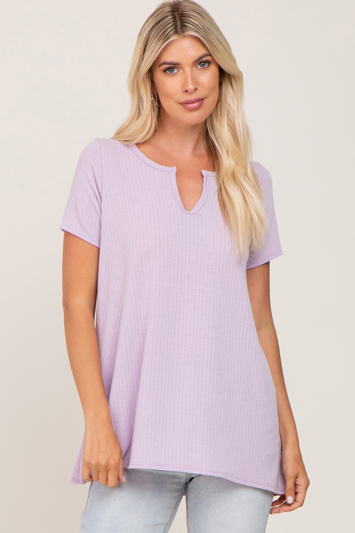Lavender Ribbed Short Sleeve Maternity Top