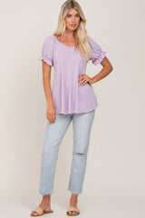 Lavender Ruffle Sleeve Ribbed Top