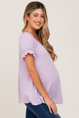 Lavender Ruffle Sleeve Ribbed Maternity Top