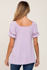 Lavender Ruffle Sleeve Ribbed Maternity Top
