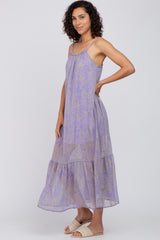 Lavender Chiffon Tropical Leaf Maxi Dress