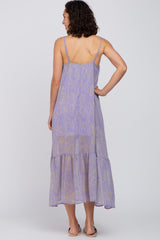 Lavender Chiffon Tropical Leaf Maxi Dress
