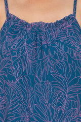 Teal Chiffon Tropical Leaf Maxi Dress