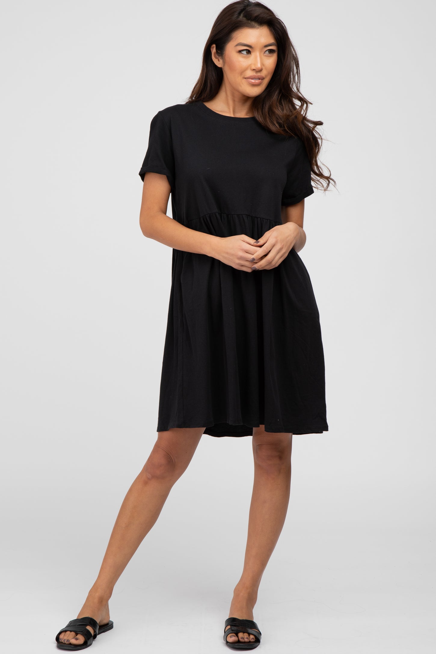 Black Cuffed Short Sleeve Babydoll Dress – PinkBlush Black Cuffed Short Sleeve Babydoll Dress – PinkBlush