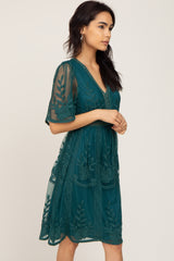Forest Green Lace Mesh Overlay Dress