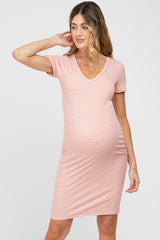 Light Pink Ditsy Floral V-Neck Maternity Dress