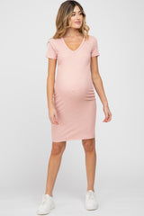 Light Pink Ditsy Floral V-Neck Maternity Dress