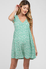 Green Floral Ruffle Sleeve Maternity Dress