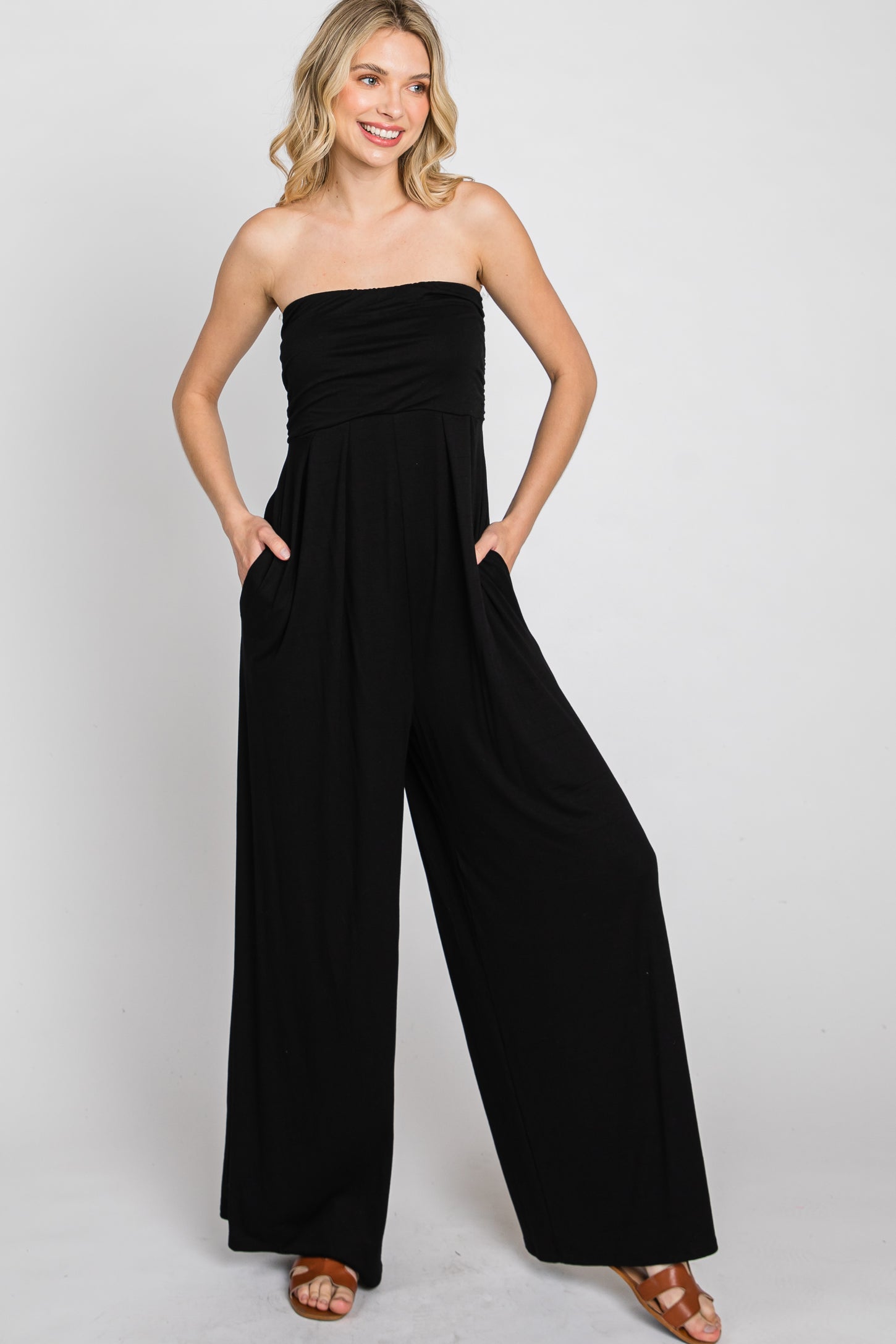 Tie-Waist Ruffled Strapless Wide Leg Jumpsuit – Gifts 4 Me Too