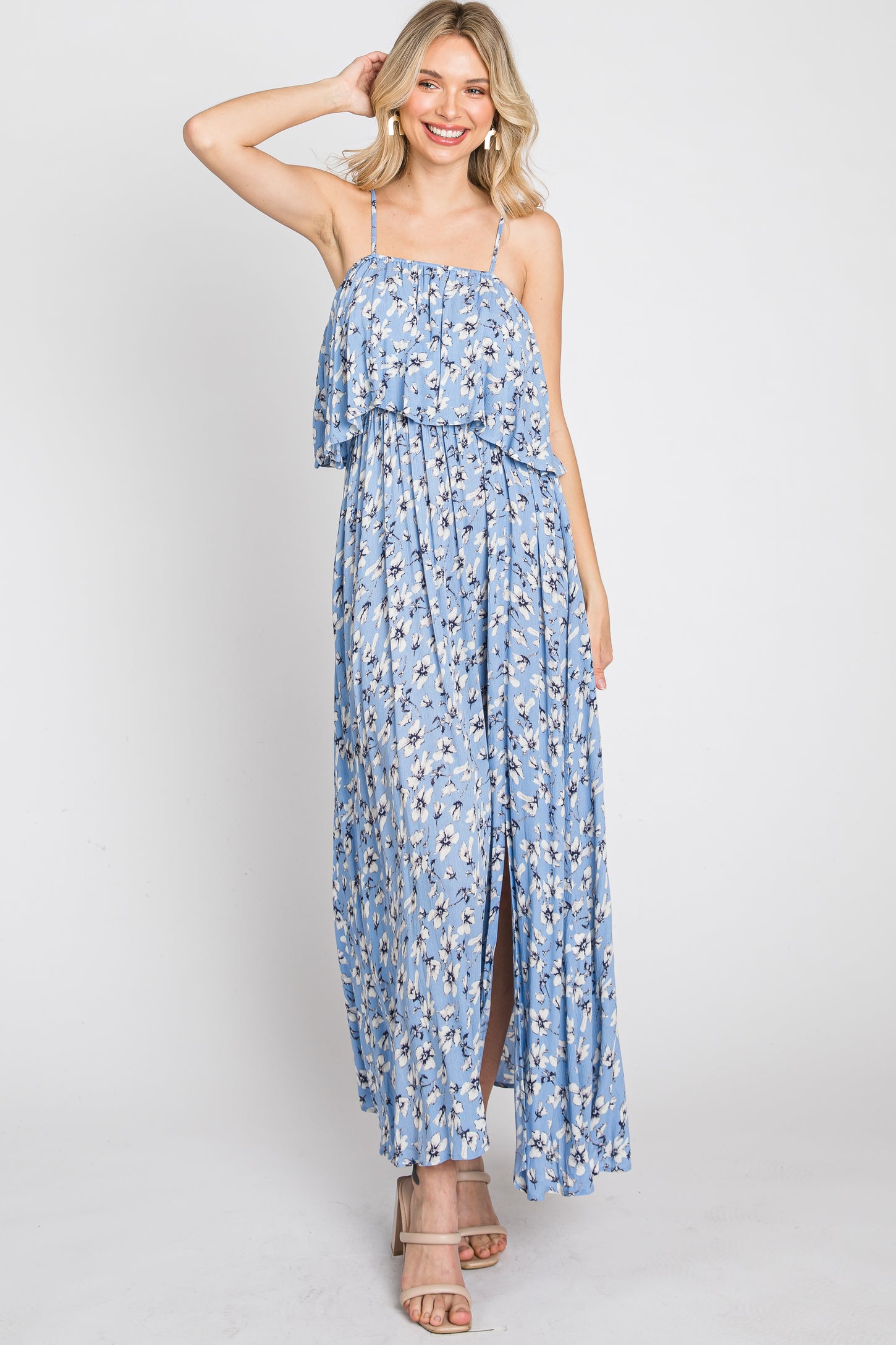 Light Blue Floral Flounce Maxi Dress Small Light Blue Floral Flounce Maxi Dress Small