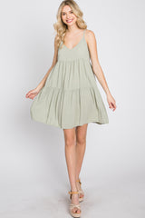 Light Olive Tiered Mini Dress