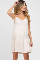 Beige Tiered Maternity Mini Dress