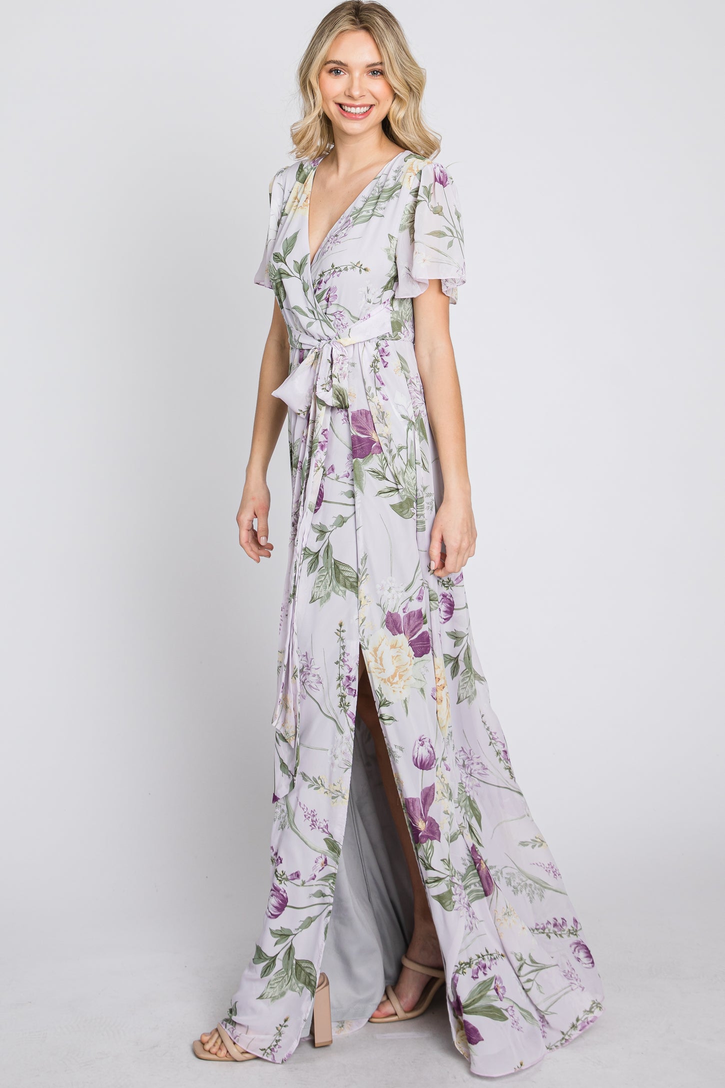 grey floral chiffon dress Paloma Chiffon Floral Print Dress