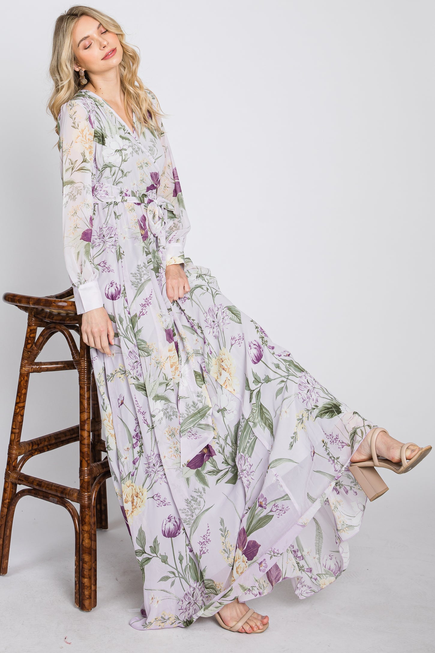 Pleated floral chiffon maxi dress Clearance
