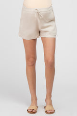 Cream Waist Tie Linen Maternity Shorts