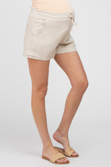 Cream Waist Tie Linen Maternity Shorts