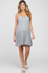 Grey Tiered Maternity Mini Dress