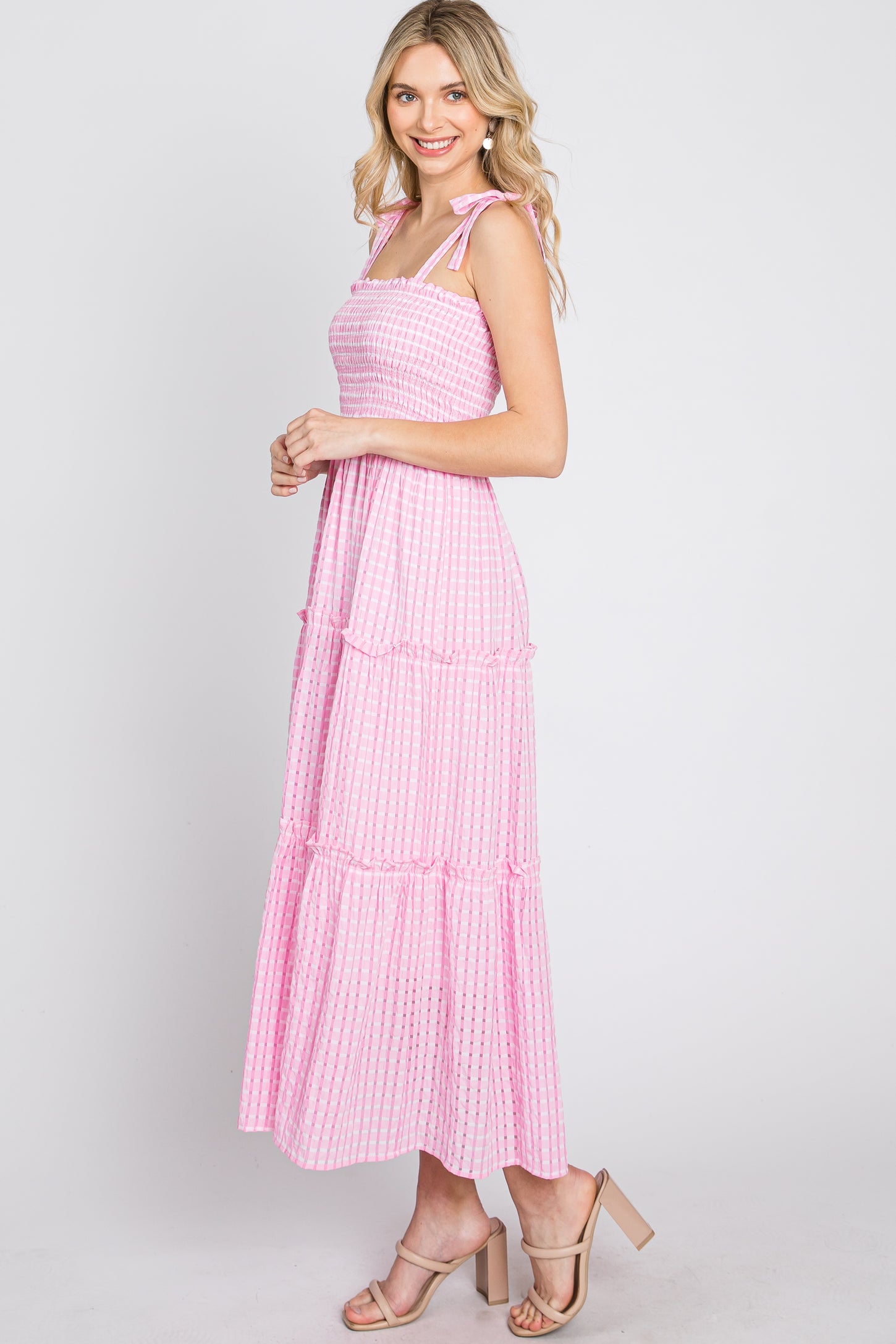 pink blush striped dress Pink Striped Button Down Midi Dress PinkBlush