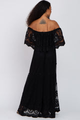 Black Lace Overlay Off Shoulder Maxi Dress