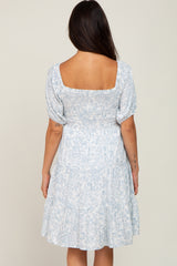 White Floral Square Neck Tiered Dress