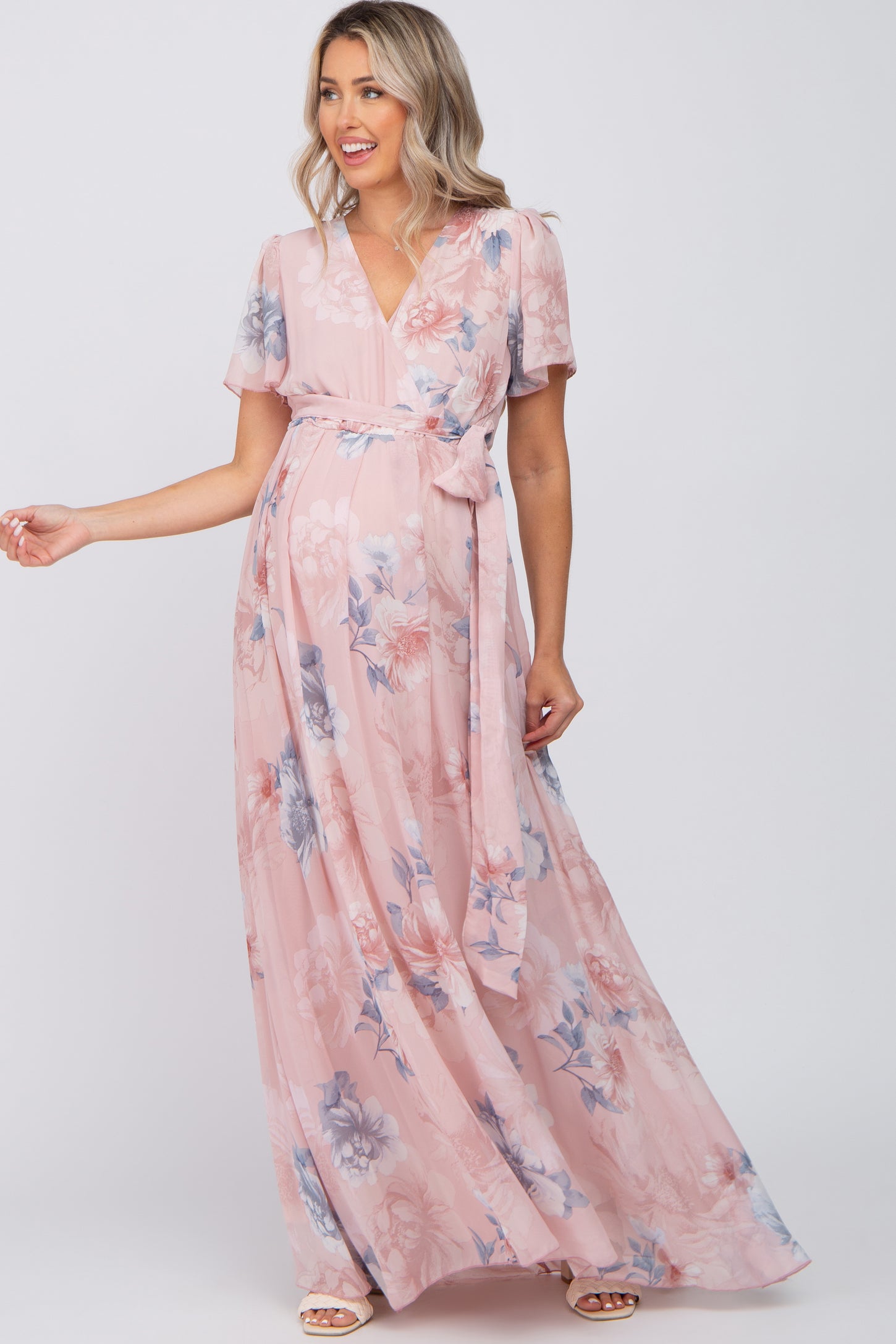 pink chiffon wrap dress Thalia Multicolor Chiffon Wrap Dress, XS