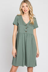 Olive Button Front Basic Maternity Dress