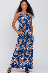 Royal Blue Floral Sleeveless Maxi Dress