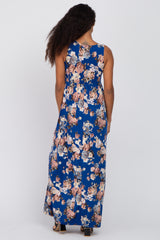 Royal Blue Floral Sleeveless Maxi Dress