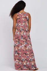 Mauve Floral Sleeveless Maxi Dress
