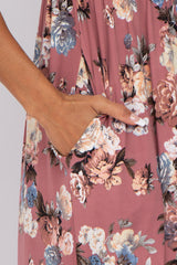 Mauve Floral Sleeveless Maxi Dress