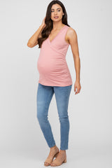 Pink Crossover Ruched Maternity Nursing Tank