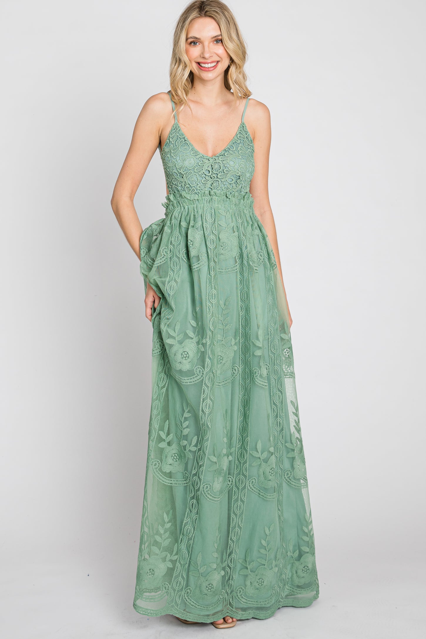 Mint Green Crochet Lace Open Back Maxi Dress– PinkBlush