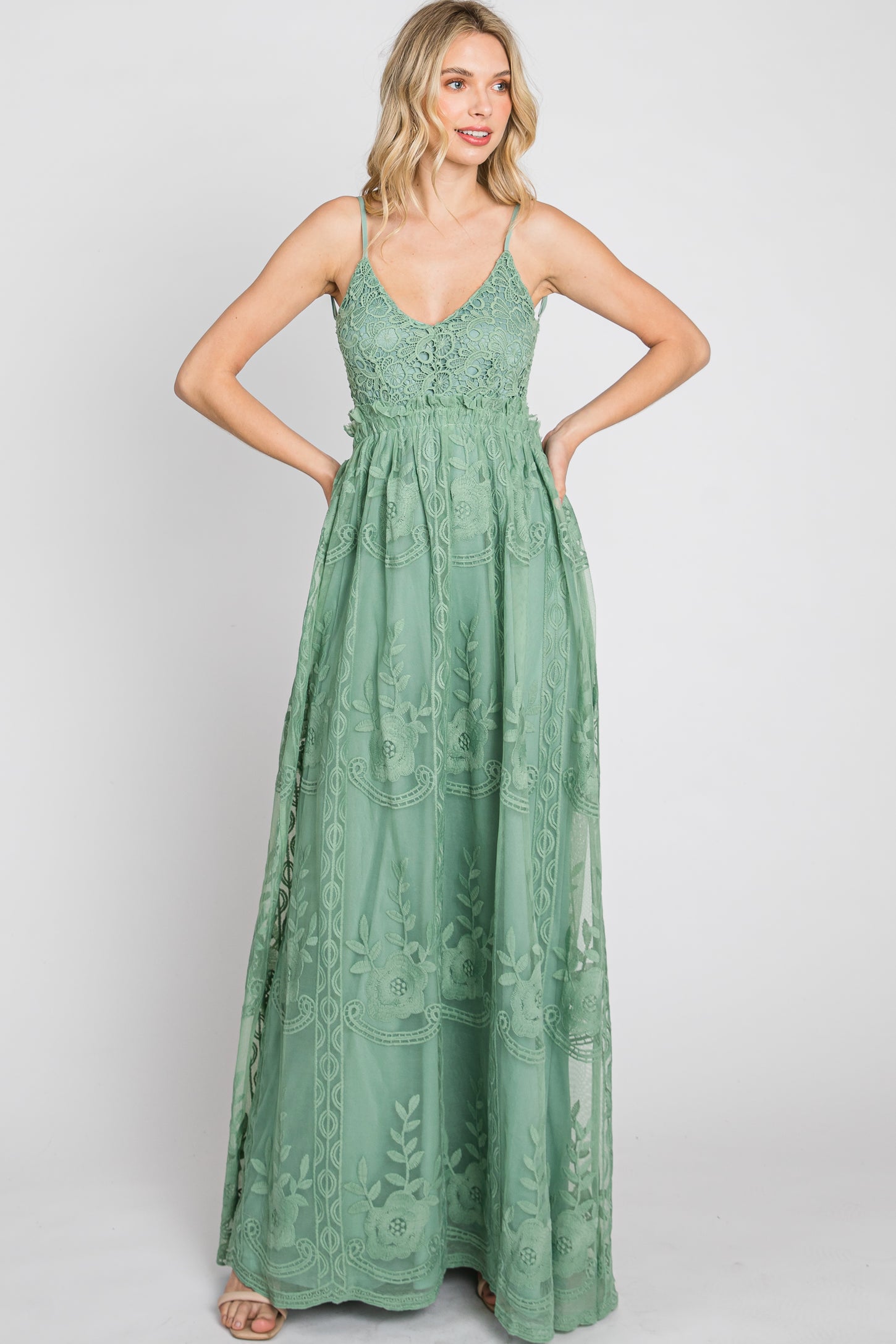 Mint Green Crochet Lace Open Back Maxi Dress– PinkBlush