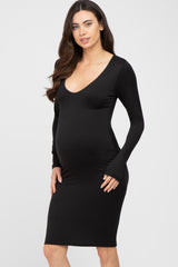 Black Long Sleeve Fitted Maternity Dress