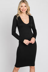 Black Long Sleeve Fitted Dress