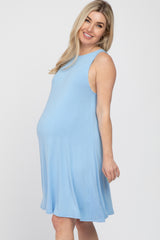 Light Blue Sleeveless Basic Maternity Dress