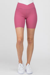 Mauve Crossover Waist Bike Shorts