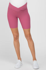 Mauve Crossover Waist Maternity Bike Shorts