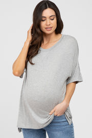 Heather Grey Short Sleeve Side Slit Maternity Top