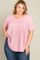 Pink Ribbed Babydoll Maternity Plus Top
