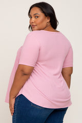 Pink Ribbed Babydoll Maternity Plus Top