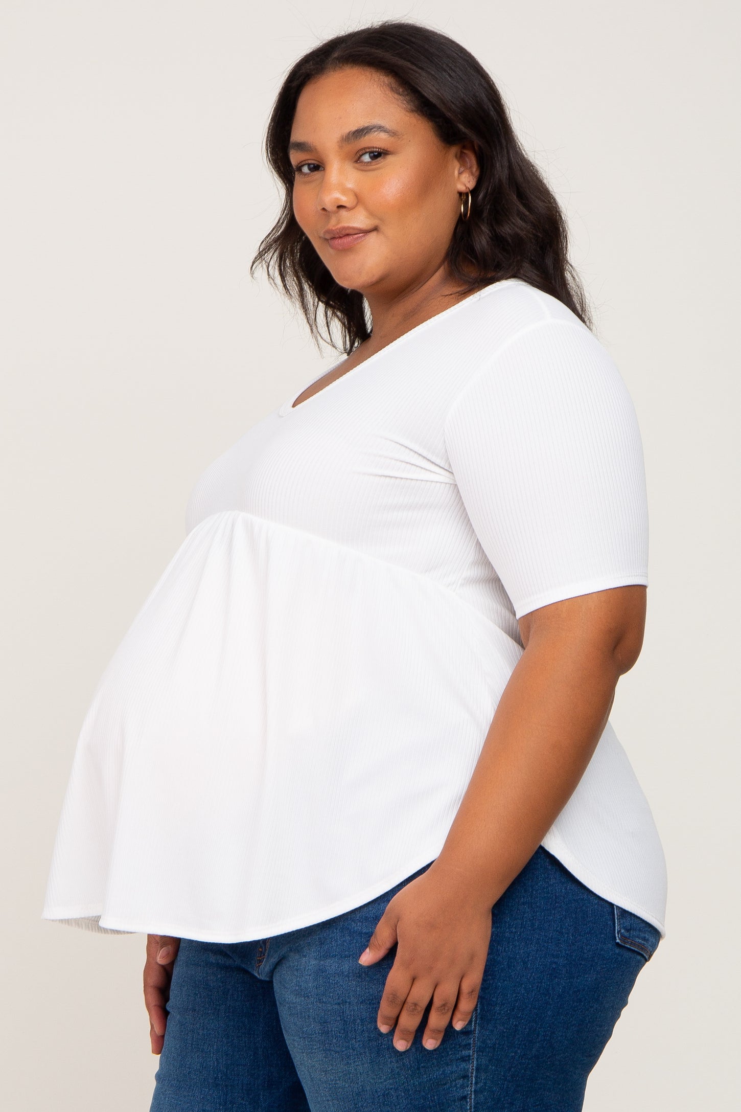 Ivory Ribbed Babydoll Maternity Plus Top