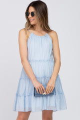Light Blue Tiered Ruffle Accent Maternity Mini Dress