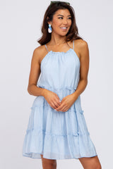 Light Blue Tiered Ruffle Accent Maternity Mini Dress