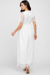 White Lace Short Sleeve Maternity Maxi Dress