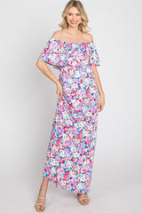 Pink Floral Off Shoulder Maxi Dress