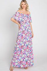 Pink Floral Off Shoulder Maxi Dress