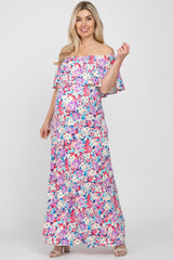 Pink Floral Off Shoulder Maternity Maxi Dress